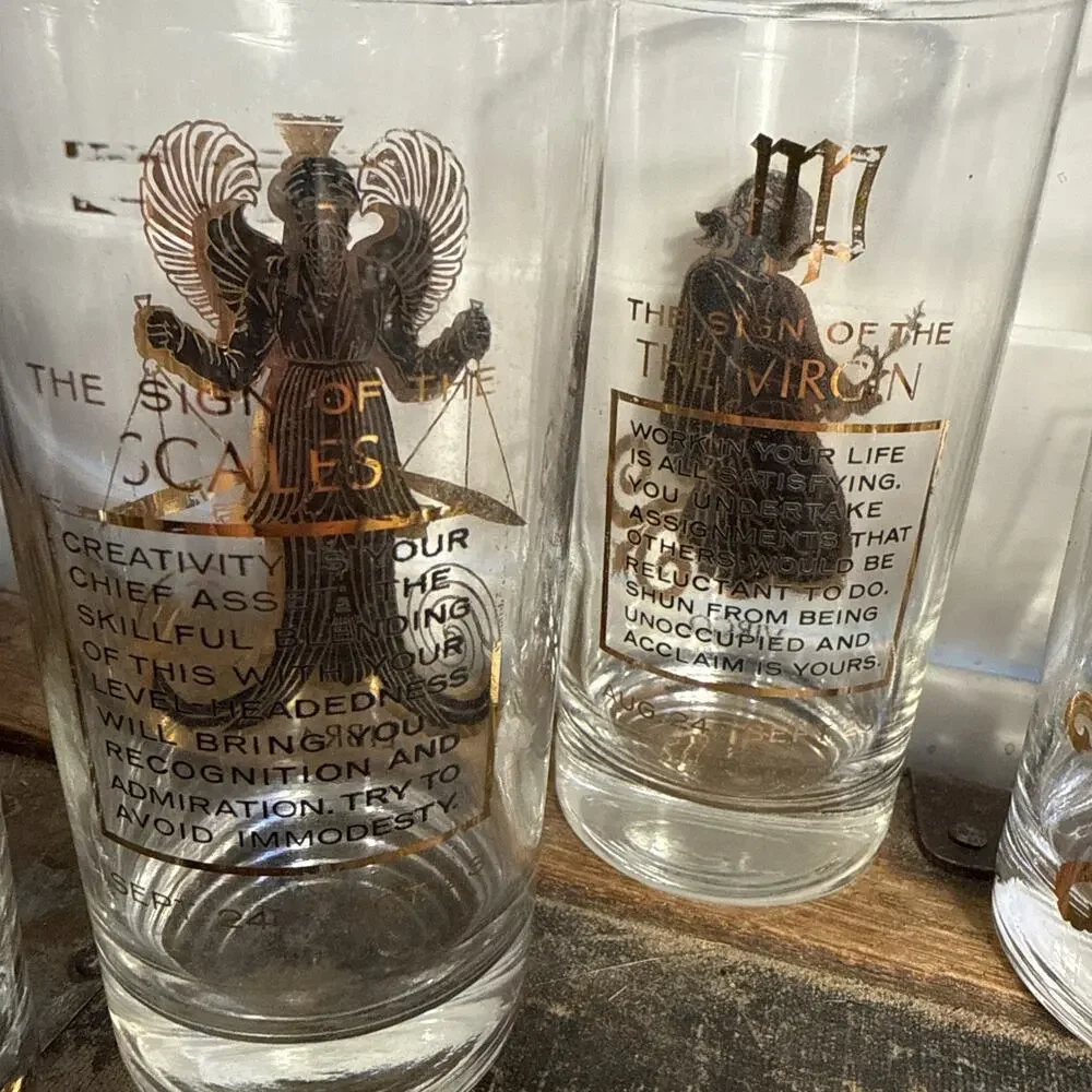 Vintage Glass Zodiac Tumblers 22k Gold Astrology